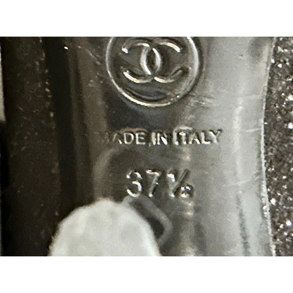 Chanel‎ Black/Silver Suede Pearl Heel Lace Up Booties Size 37.5 READ - Picture 7 of 8